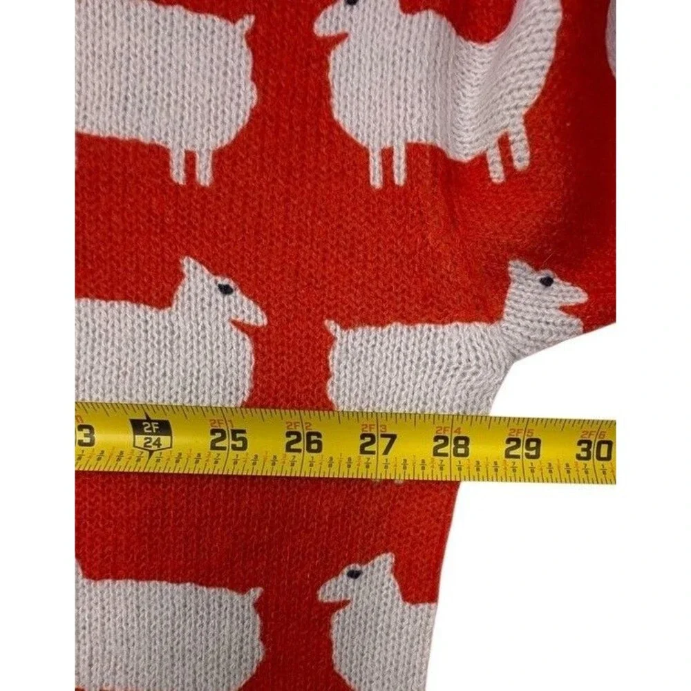 Women’s Bright Red Crewneck Sweater with Sheep Motif - Picture 8 of 12